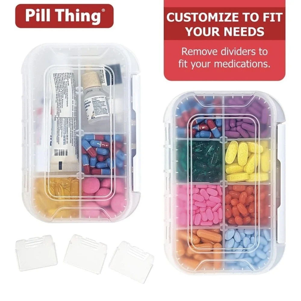 8 Compartment Large Pill Case with Airtight Seal, Adjustable Dividers *LOT OF 2* - Picture 3 of 8
